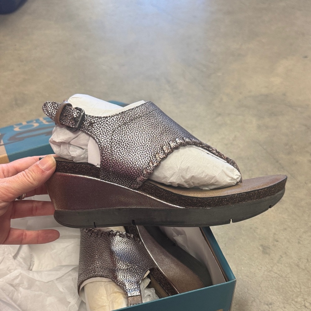 OTBT Metallic Pewter Wedge Slide Sandals